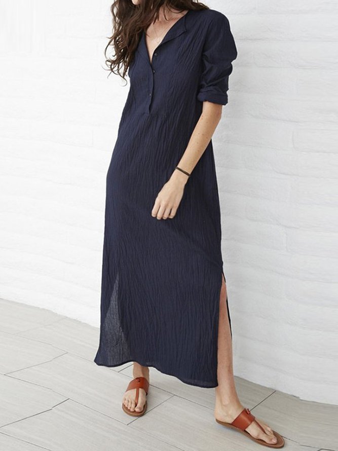 Casual 3/4 Sleeve Slit Solid Maxi Dress